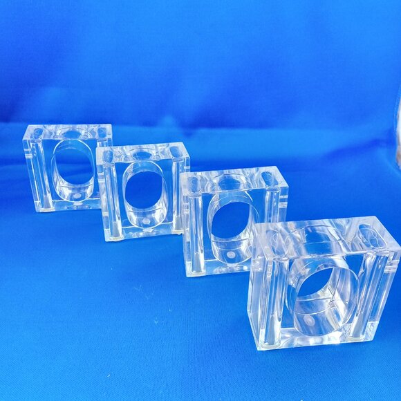 Set of 4 vintage clear plastic napkin holders salt & pepper combo in box unused - Picture 1 of 9